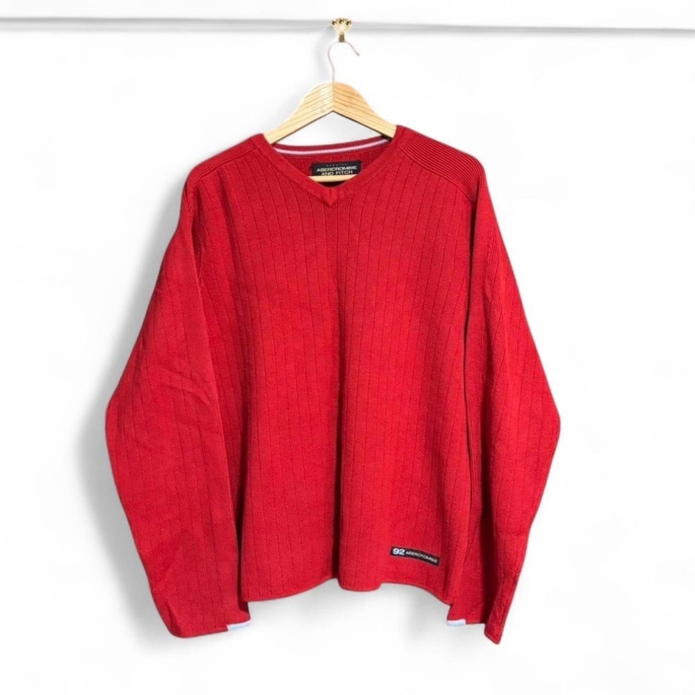 Vintage y2k Abercrombie & Fitch Boxy Relaxed Fit Rib Knit Sweater Mens L Red A&F - Picture 1 of 5